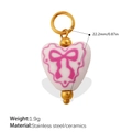 White heart ceramic pendant with pink bow and stainless steel gold loop, 22.2mm charm - Pink Bow Heart (PJ1537PKG)