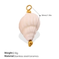 Ceramic conch shell pendant with golden stainless steel details and size metrics - White Spiral Conch (PJ1539OWG)