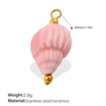 Pink ceramic conch shell pendant with golden stainless steel ring and bead detail - Pink Spiral Conch (PJ1539PKG)