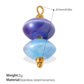 Blue ceramic double bead pendant charm with gold stainless steel rod and loop detail - Blue Tone Double Beads (PJ1540BEG)