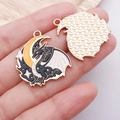 Enamel black dragon on yellow crescent moon pendant with golden alloy textured back - Black Yellow Moon Flying Dragon Style (25225)