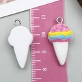 Resin ice cream cone pendant for DIY jewelry making with pink cream and metal ring - 27x14x7mm / White