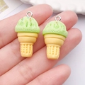 Set of two light green ice cream cone resin charms with silver rings for DIY jewelry making - Green (28x15x15mm)
