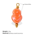 Orange ceramic heart pendant with stainless steel gold accents for DIY jewelry - Orange Heart Gourd (PJ1541OEG)
