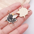 Alloy flying dragon pendant with black and white drip oil finish and gold back for DIY - Black Cross Flying Dragon Style (25226)