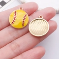 DIY softball alloy charm with yellow enamel finish and red stitching for necklaces - Yellow Drip Oil Sports Softball (24939)