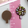 Pendentifs sucette en résine avec motif spirale coloré et anneaux métalliques pour bijoux DIY - Sucette Marron Café