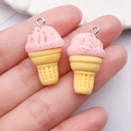 Pink resin strawberry ice cream cone DIY charm with silver metal ring for jewelry making - Pink (28x15x15mm)