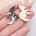 Golden dragon on moon pendant charm with black and white enamel finish on palm - Black White Moon Flying Dragon Style (25227)