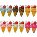 Pendentifs cornets de glace fraise en résine colorée avec anneaux métalliques pour bijoux - Mélange 12 Crèmes Glacées Fraise en Résine (SN1527) / 16,4g