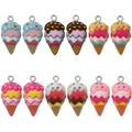 Lot de 12 breloques de cône de glace mignonnes en résine pour la création de bijoux DIY - Mélange 12 Crèmes Glacées Multi-couches (SN1511) / 14g