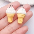 Colorful resin ice cream cone pendant charms with metal rings for DIY jewelry making - White (28x15x15mm)