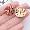 Golden basketball charm with red and black crystals for DIY jewelry necklaces - Red Drip Oil Rhinestone Basketball (24942)