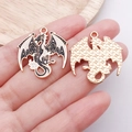DIY dragon enamel charm in black and white finish with gold-plated textured back - Black Wings Flying Dragon Style (19350)