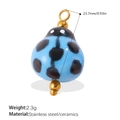 Blue ceramic ladybug pendant with black dots and stainless steel loop for DIY jewelry - Blue Ceramic Ladybug (PJ1542BEG)