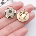 Sparkling soccer ball charm with black enamel and gold finish for DIY jewelry crafting - Black White Drip Oil Rhinestone Soccer (24944)
