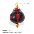 Cute ladybug ceramic pendant with red spots and gold stainless steel ring for DIY jewelry - Black Ladybug with Red Spots (PJ1542BKG)