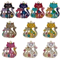 Pendentifs chat en émail avec motifs floraux pour fabrication de bijoux et porte-clés - Couleurs Mixtes (SN1580)