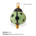 Green ceramic ladybug pendant with black spots and gold stainless steel ring - Light Green Ladybug Pendant (PJ1542GNG)