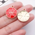 Gold basketball charm pendant with red enamel finish and diamond accents for jewelry making - Orange Red Drip Oil Sports Basketball (24945)