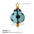 Light blue ceramic ladybug charm with black spots and gold stainless steel ring for DIY - Light Blue Ladybug Pendant (PJ1542HBG)