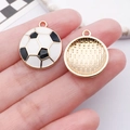 Golden alloy soccer ball charm with black and white enamel drip for DIY jewelry making - Black White Drip Oil Sports Soccer (24946)