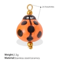 Orange ceramic ladybug pendant charm in stainless steel for DIY jewelry making - Orange Black Dot Ladybug (PJ1542OEG)