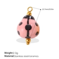 Pink ceramic ladybug pendant with stainless steel accents and dimensions display - Pink Black Dot Ladybug (PJ1542PKG)
