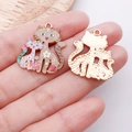 Enamel cat charms in pink flower pattern for DIY jewelry with golden textured back - Coffee (24891)