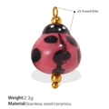 Cute ceramic ladybug pendant with red finish and stainless steel gold ring charm - Solid Red Ladybug (PJ1542RRG)