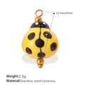 Ceramic ladybug charm in yellow finish with stainless steel ring for DIY jewelry making - Yellow Black Dot Ladybug (PJ1542YWG)