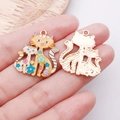 Charming orange and white enamel cat pendant with floral patterns in golden alloy - Yellow (24893)