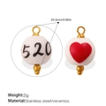 DIY ceramic ball charms with red heart and 520 number for jewelry making - 520 Number Bead (PJ1543G520)
