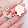 DIY enamel taxi pendant with Happy Holidays text and golden star sun pattern charm - Happy Holidays - Orange