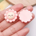 Pink resin sunflower smiley charms with silver rings for DIY jewelry making and crafts - Pink Sunflower Smiley (24783)