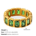 Anillo de acero dorado con circonitas rectangulares color verde esmeralda pura - US 7 / Estilo Cuadrado de Circonita Verde