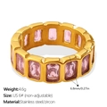 Anillo de acero inoxidable dorado con circonitas rosas rectangulares, talla US 6 - US 6 / Estilo Cuadrado de Zirconia Rosa