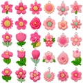 Assorted colorful resin flower pendants including roses and sunflowers for DIY jewelry - Mixed Pink and Rose Red Styles (SN1502)