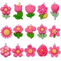 Set of 15 colorful resin flower charms including roses and tulips for DIY jewelry making - Mixed Rose Red Resin Flower Styles (SN1501)