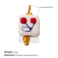 DIY ceramic square pendant featuring a red cherry pattern and golden stainless steel hook - Cherry Pattern Square (PJ1549CRG)