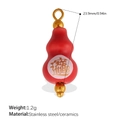 Red ceramic gourd pendant with golden Chinese characters and stainless steel ring - Red Character Gourd (PJ1550RDG)