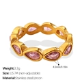 Bague en acier inoxydable doré avec zircons roses en forme de larme taille 7 - US 6 / Style Larme Zircone Rose