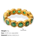Bague en acier inoxydable doré sertie de zircons verts ronds, taille US 6 - US 6 / Style Rond Zircone Verte
