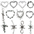 Retro Silber Herz Dornen Anhänger Set für DIY Halsketten und Gothic Punk Schmuckzubehör - Antik Silber Dornenherz Serie (SN1146)