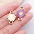 Purple sunflower charm connector with golden metal back for DIY jewelry making - Purple Double Loop Sunflower Daisy