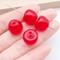 Macro di 4 perle acriliche rosse lucide con fori passanti per la creazione di gioielli - Mela in Acrilico Rosso Gelatina