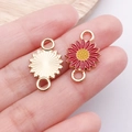 DIY red daisy sunflower jewelry connector with gold metal base and colorful enamel finish - Red Double Loop Sunflower Daisy