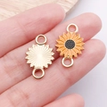 Orange sunflower charm for DIY jewelry with gold metal finish and enamel coating - Orange Double Loop Sunflower Daisy