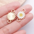 DIY colorful daisy charm with zinc alloy drip oil finish and double connector rings - White Double Loop Sunflower Daisy