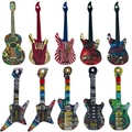 Detailed grid of ten colorful acrylic guitar pendants featuring retro rock music designs - 10-Piece Rock Guitar Set (SN1454)